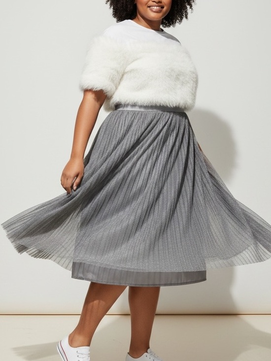 Elliot & Vine Dresses & Skirts - Elliot & Vine Pleated Metallic Midi Skirt - Gray Shimmer- 3X